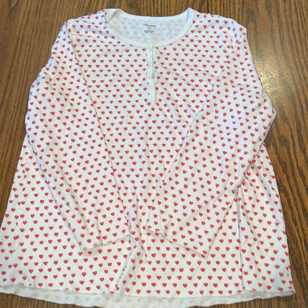 Roller Rabbit White Pajama Top with Pink Heart Design large 100% Pima Cotton - Picture 2 of 6